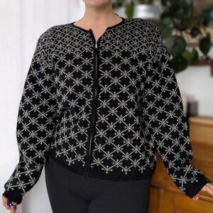 Liz Claiborne - wool shimmer snowflake zip cardigan - XL